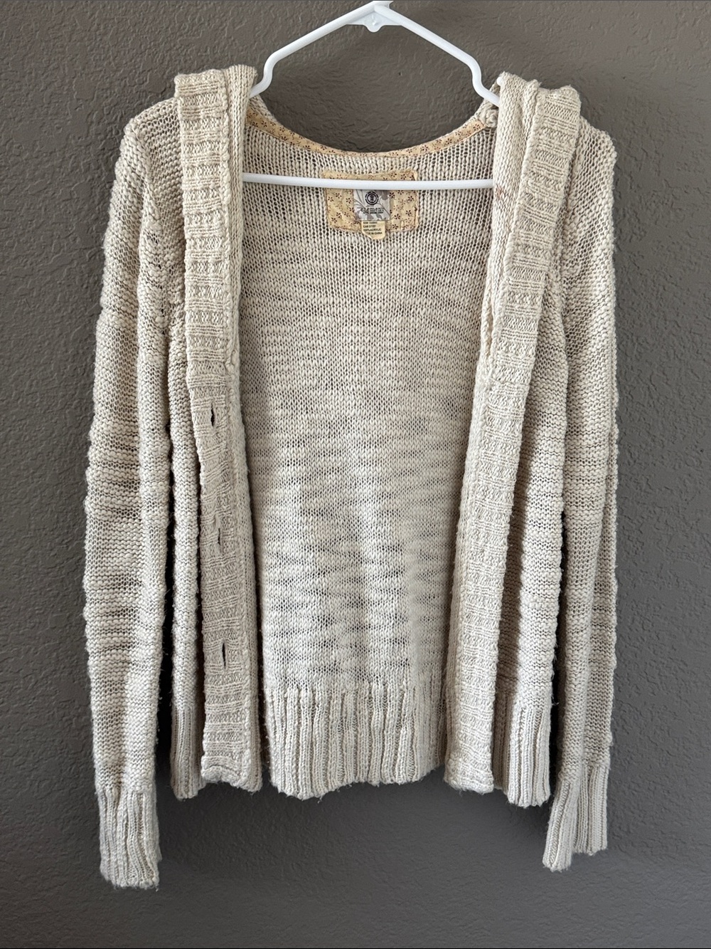 Element Cream Open-Front Hooded Knit Cardigan